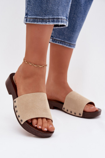 zapatillas de mujer con remaches con tacones anchos beige Amelvessa 2