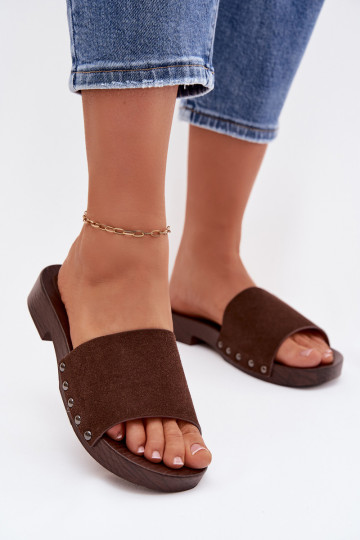 zapatillas de mujer con remaches con tacones anchos CzekoladoAe Amelvessa