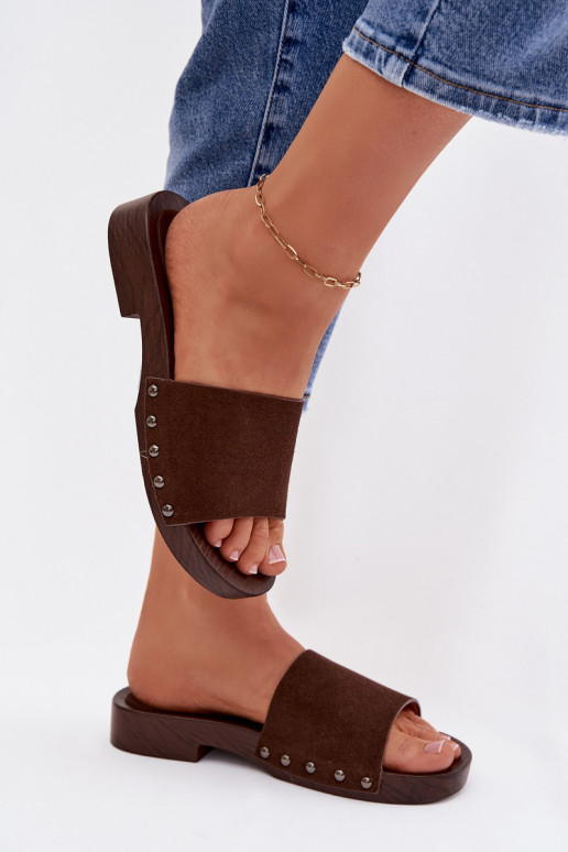 zapatillas de mujer con remaches con tacones anchos CzekoladoAe Amelvessa