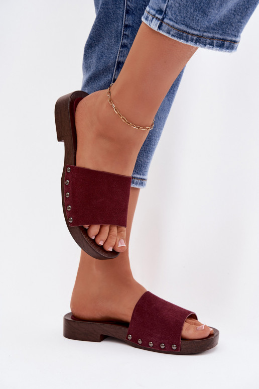 zapatillas de mujer con remaches con tacones anchos borgoña Amelvessa