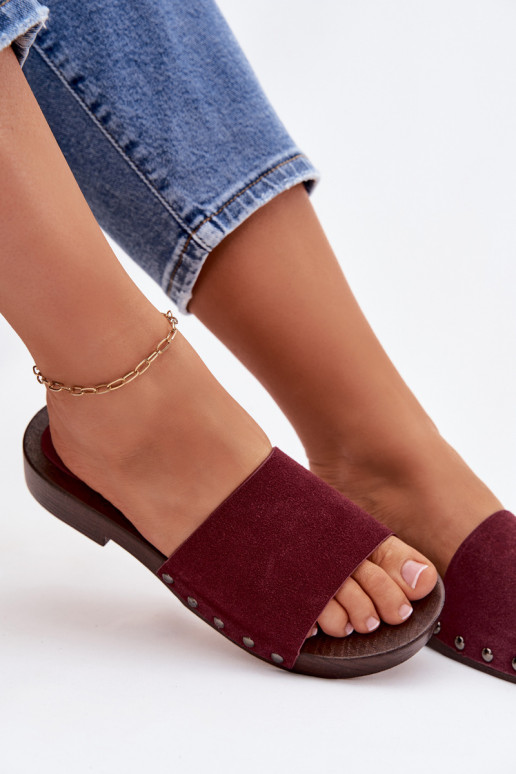 zapatillas de mujer con remaches con tacones anchos borgoña Amelvessa