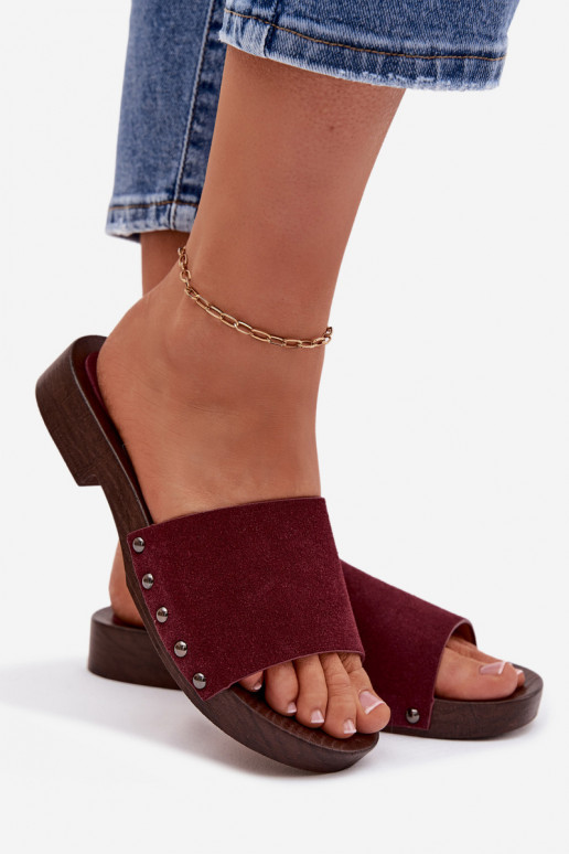 zapatillas de mujer con remaches con tacones anchos borgoña Amelvessa