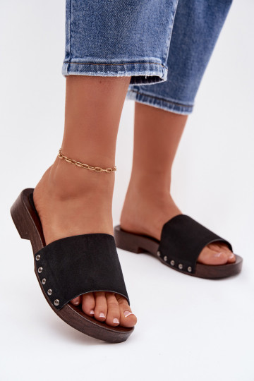 zapatillas de mujer con remaches con tacones anchos de color negro Amelvessa 2