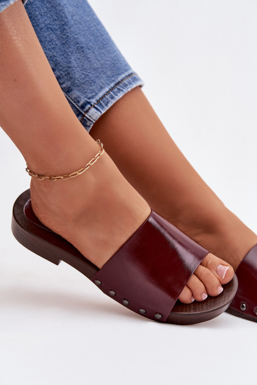 zapatillas de mujer con remaches con tacones anchos borgoña Brinalle