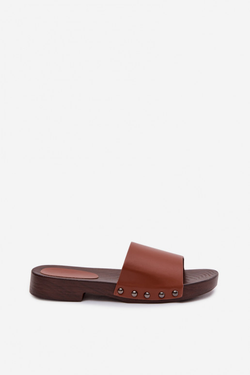 zapatillas de mujer con remaches con tacones anchos color marrón Brinalle