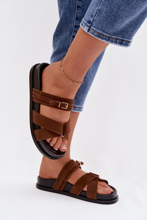 zapatillas de mujer con rayas I Złotą con hebillas color marrón Selorina