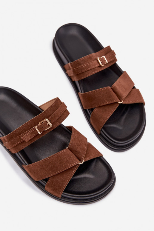 zapatillas de mujer con rayas I Złotą con hebillas color marrón Selorina