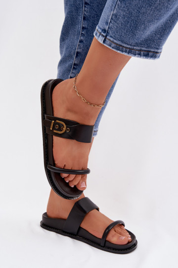 Chanclas para mujer con hebillas doradas color negro Sarilisse