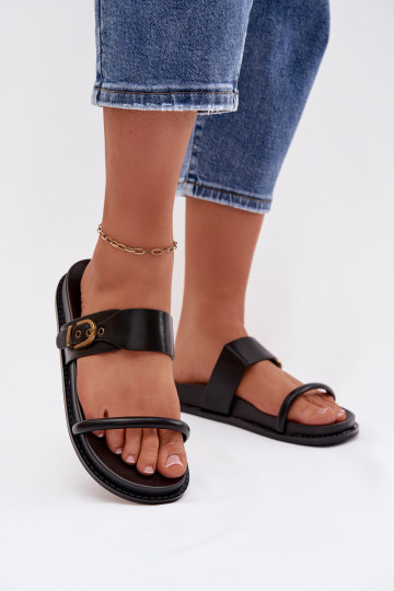Chanclas para mujer con hebillas doradas color negro Sarilisse 2