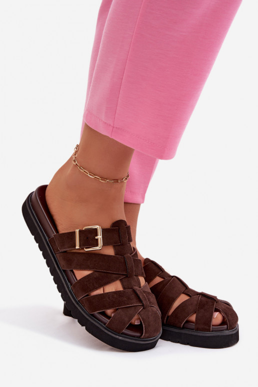 zapatillas de mujer con rayas I Złotą con hebillas CzekoladoAe Roselisse