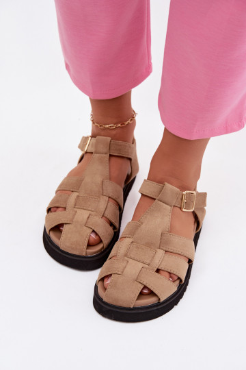 Sandalias romanas de mujer con hebillas doradas y plataforma color arena Terelina