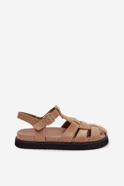 Sandalias de mujer Rzymianki con hebillas doradas con una plataforma beige Terelina