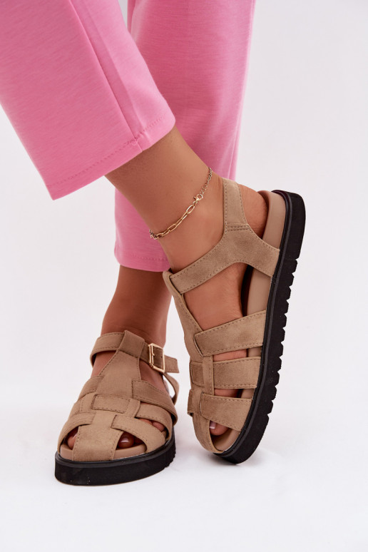 Sandalias de mujer Rzymianki con hebillas doradas con una plataforma beige Terelina