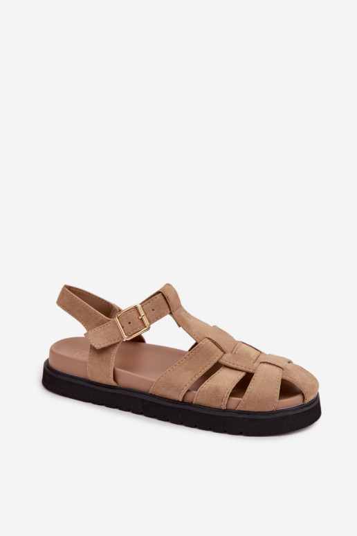Sandalias de mujer Rzymianki con hebillas doradas con una plataforma beige Terelina
