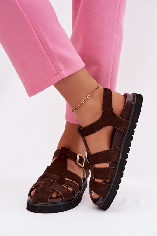 Sandalias de mujer Rzymianki con hebillas doradas con una plataforma CzekoladoAe Terelina