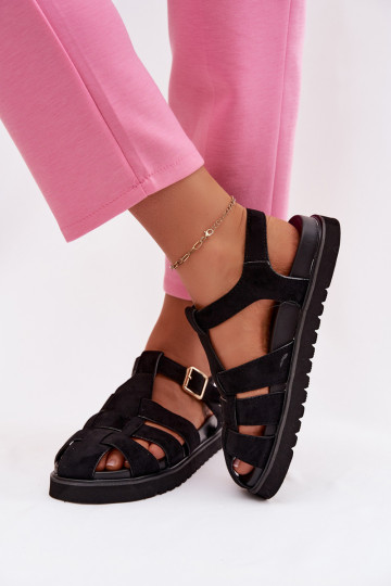Sandalias romanas de mujer con hebillas doradas y plataforma color negro Terelina 2