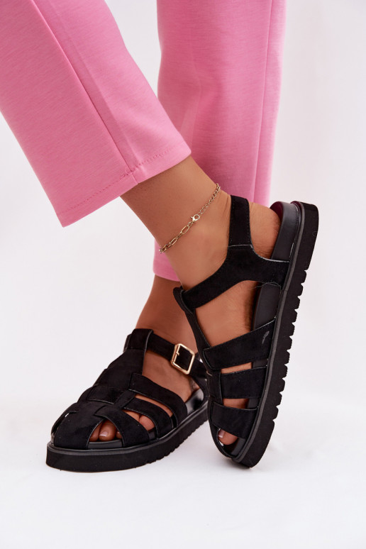Sandalias de mujer Rzymianki con hebillas doradas con una plataforma de color negro Terelina