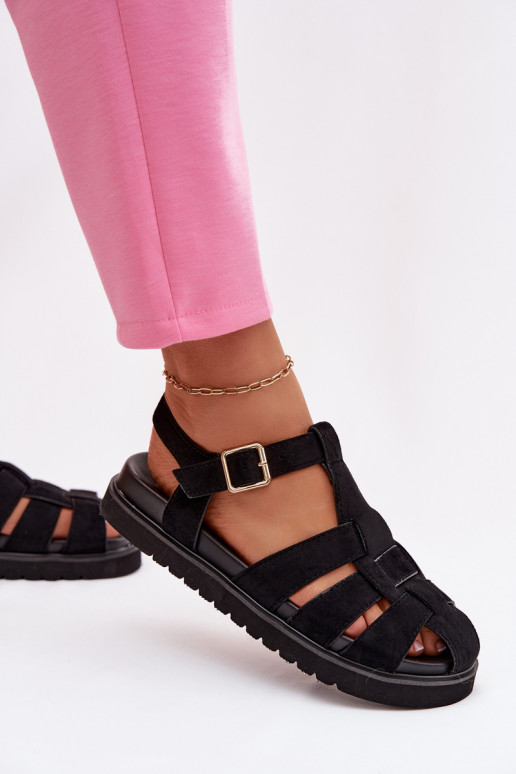 Sandalias de mujer Rzymianki con hebillas doradas con una plataforma de color negro Terelina