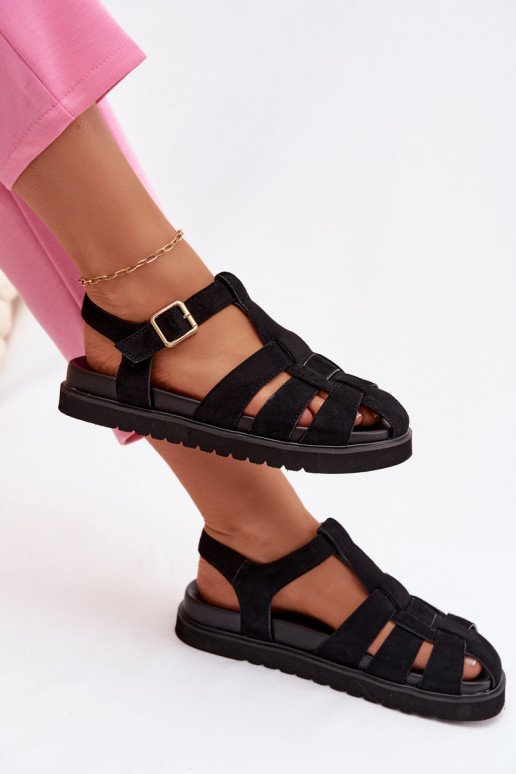 Sandalias de mujer Rzymianki con hebillas doradas con una plataforma de color negro Terelina
