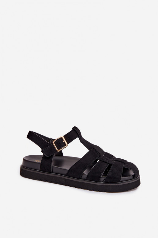 Sandalias de mujer Rzymianki con hebillas doradas con una plataforma de color negro Terelina