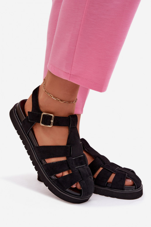 Sandalias de mujer Rzymianki con hebillas doradas con una plataforma de color negro Terelina
