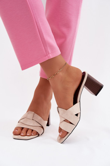 zapatillas de mujer con tacones con rayas de gamuza ecológicaoAe beige Corivelle 2