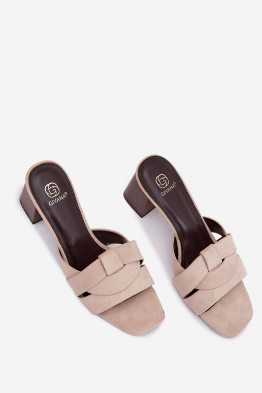 zapatillas de mujer con tacones con rayas de gamuza ecológicaoAe beige Corivelle