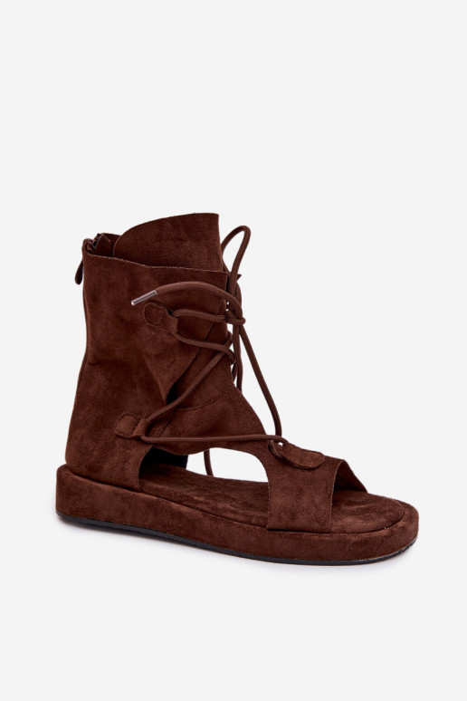 Sandalias de mujer de gamuza ecológicaoAe con una bota I ENiązaniem CzekoladoAe Ferlisse