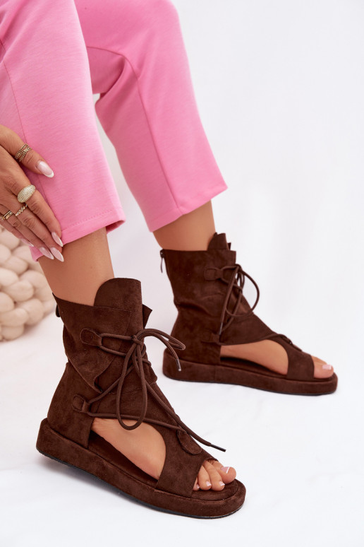 Sandalias de mujer de gamuza ecológicaoAe con una bota I ENiązaniem CzekoladoAe Ferlisse