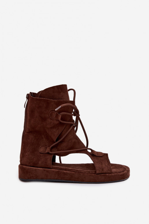 Sandalias de mujer de gamuza ecológicaoAe con una bota I ENiązaniem CzekoladoAe Ferlisse