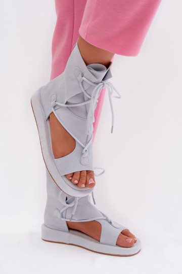 Sandalias de mujer de gamuza ecológicaoAe con una bota I ENiązaniem azul claro Ferlisse