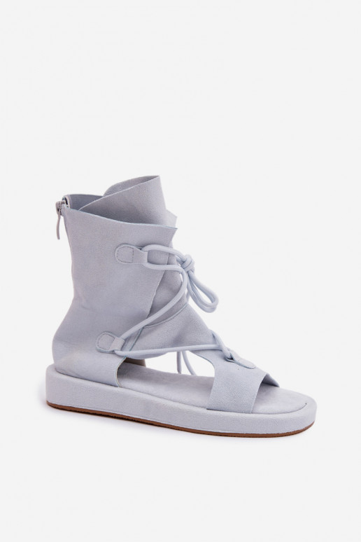 Sandalias de mujer de gamuza ecológicaoAe con una bota I ENiązaniem azul claro Ferlisse