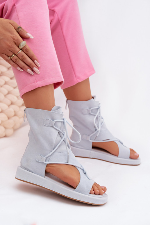 Sandalias de mujer de gamuza ecológicaoAe con una bota I ENiązaniem azul claro Ferlisse