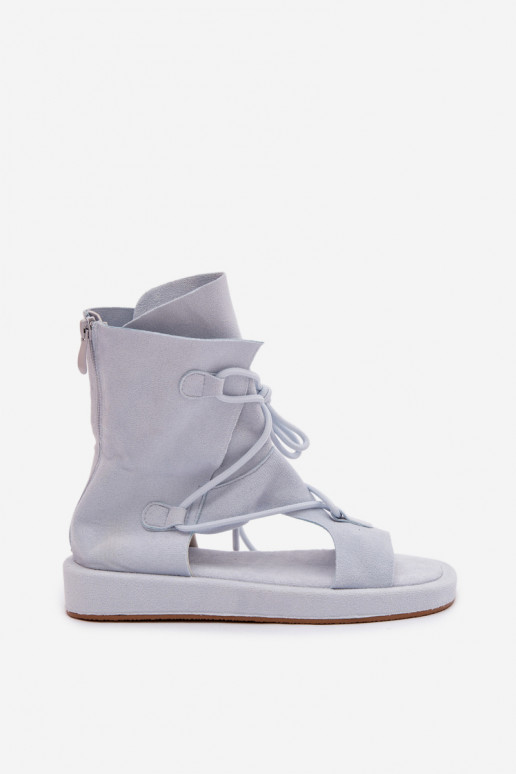 Sandalias de mujer de gamuza ecológicaoAe con una bota I ENiązaniem azul claro Ferlisse