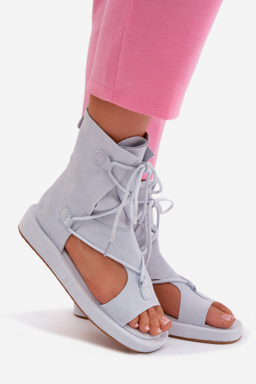 Sandalias de mujer de gamuza ecológicaoAe con una bota I ENiązaniem azul claro Ferlisse