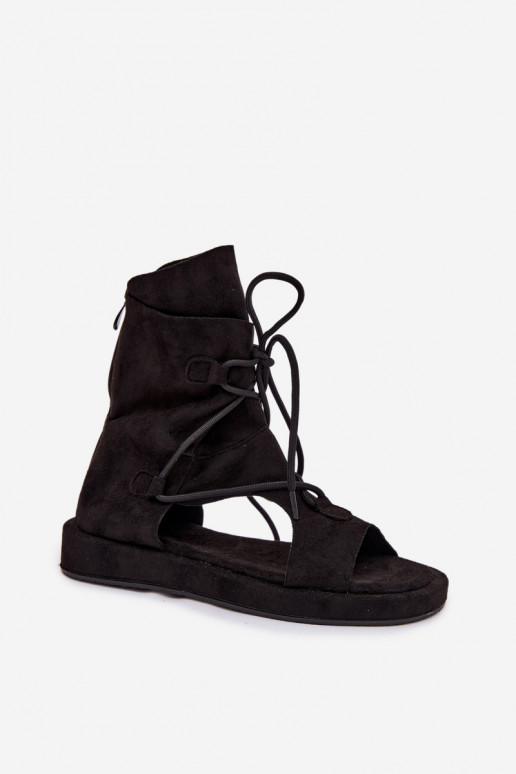 Sandalias de mujer de gamuza ecológicaoAe con una bota I ENiązaniem de color negro Ferlisse