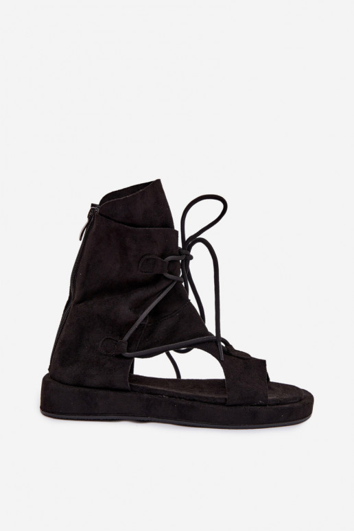 Sandalias de mujer de gamuza ecológicaoAe con una bota I ENiązaniem de color negro Ferlisse