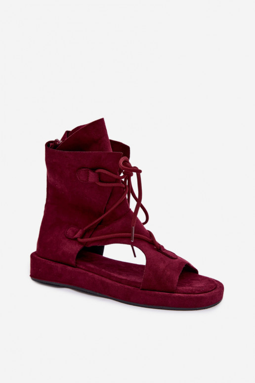 Sandalias de mujer de gamuza ecológicaoAe con una bota I ENiązaniem borgoña Ferlisse