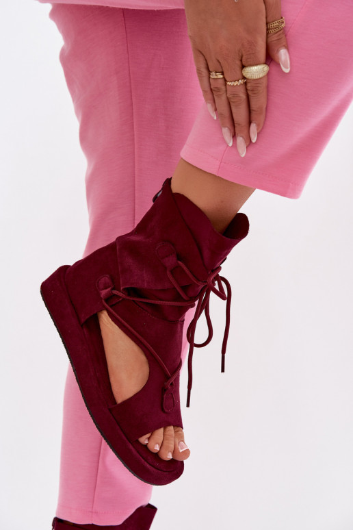 Sandalias de mujer de gamuza ecológicaoAe con una bota I ENiązaniem borgoña Ferlisse