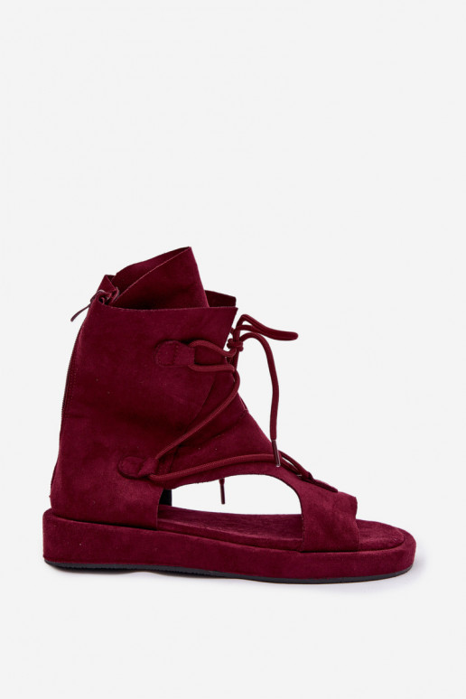 Sandalias de mujer de gamuza ecológicaoAe con una bota I ENiązaniem borgoña Ferlisse