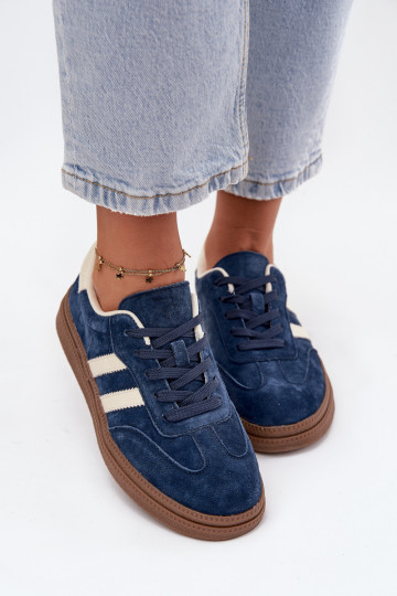 Zapatillas deportivas para mujeres de gamuza con plataforma color azul oscuro Sylviona