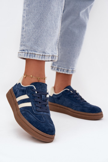 Zapatillas deportivas para mujeres de gamuza con plataforma color azul oscuro Sylviona 2