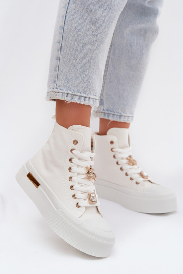 Zapatillas de ocio "Gracella" blancas con plataforma y adornos 2