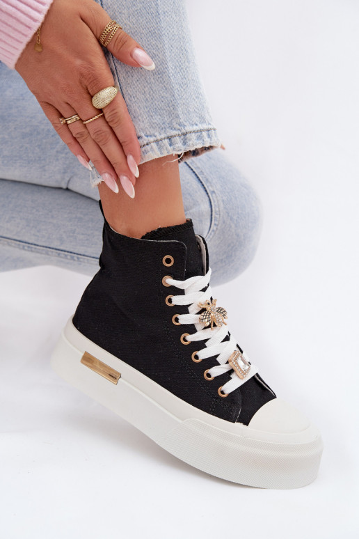 Zapatillas de ocio "Gracella" negras con plataforma y adornos