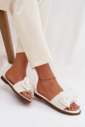 Zapatillas de mujer con tacones anchos y lazos, color blanco Amivelle