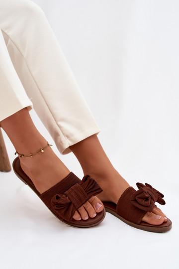 Zapatillas de mujer con tacones anchos y lazos, color marrón Amivelle