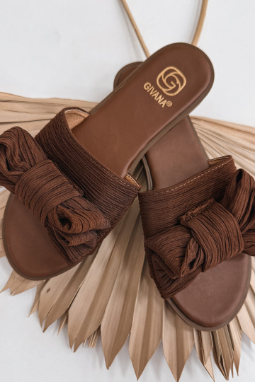 Zapatillas de mujer con tacones anchos y lazos, color marrón Amivelle 2