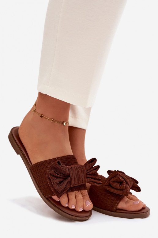 Zapatillas de mujer con tacones anchos y lazos, color marrón Amivelle