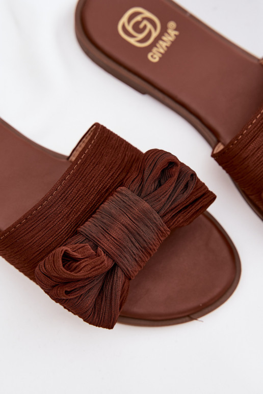 Zapatillas de mujer con tacones anchos y lazos, color marrón Amivelle