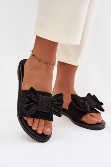 Zapatillas de mujer color negro con tacones anchos y moños Amivelle 2